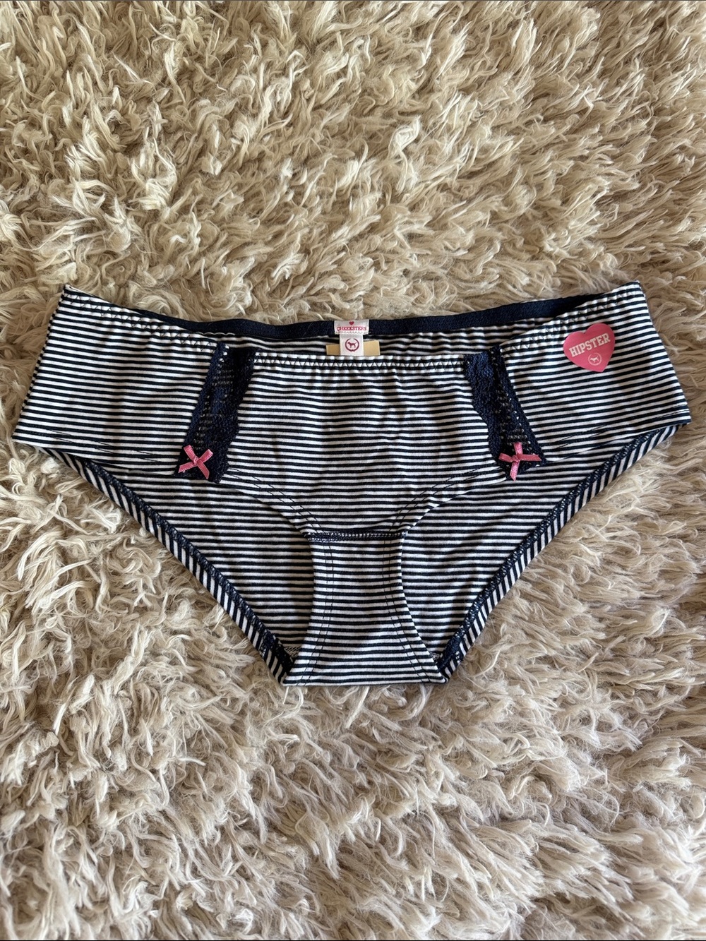 NWT True Vintage Rare Y2K Victoria's Secret PINK Hipster Striped Bows XSmall
